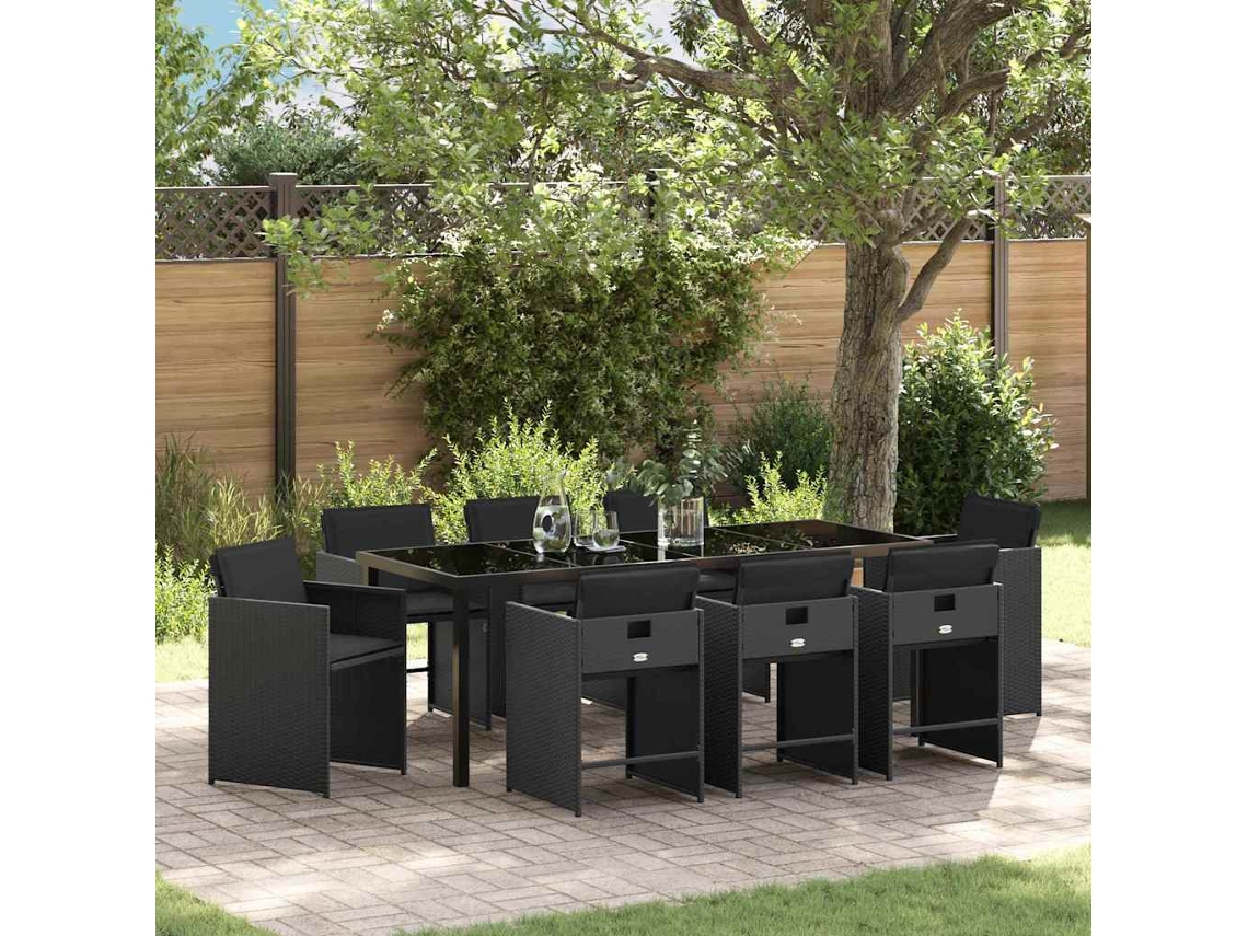 Vidaxl Conjunto de Jantar para Jardim 9 Pcs Preto Vime Pe