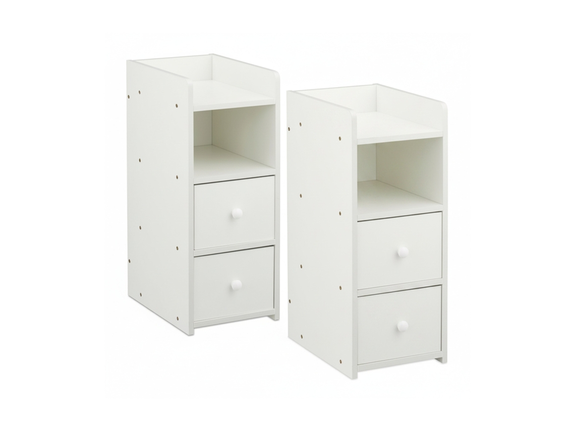 Relaxdays Mesa De Cabeceira, Conjunto De 2, 2 Gavetas, A X L X P: 55 X 22,5 X 34 Cm, Quarto, Mesinha De Cabeceira Branca