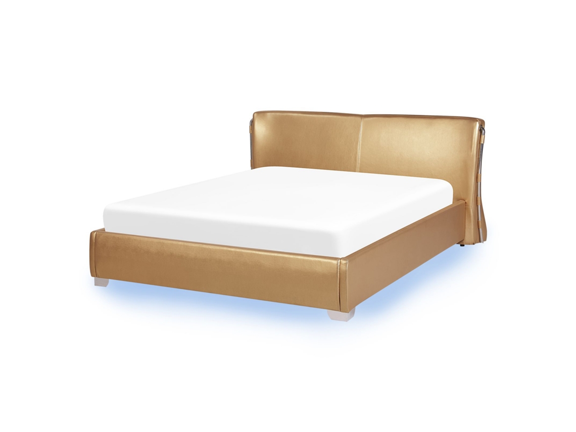 Cama de água em pele dourada com iluminação LED 140 x 200 cm PARIS
