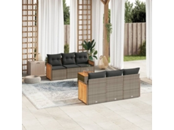 7 Pcs Conjunto Sofás P/ Jardim C/ Almofadões Vime Pe Cinza Dkd Home Decor