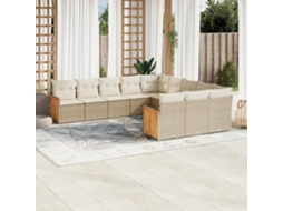 Vidaxl 11 Pcs Conjunto Sofás De Jardim C/ Almofadões Vime Pe Bege