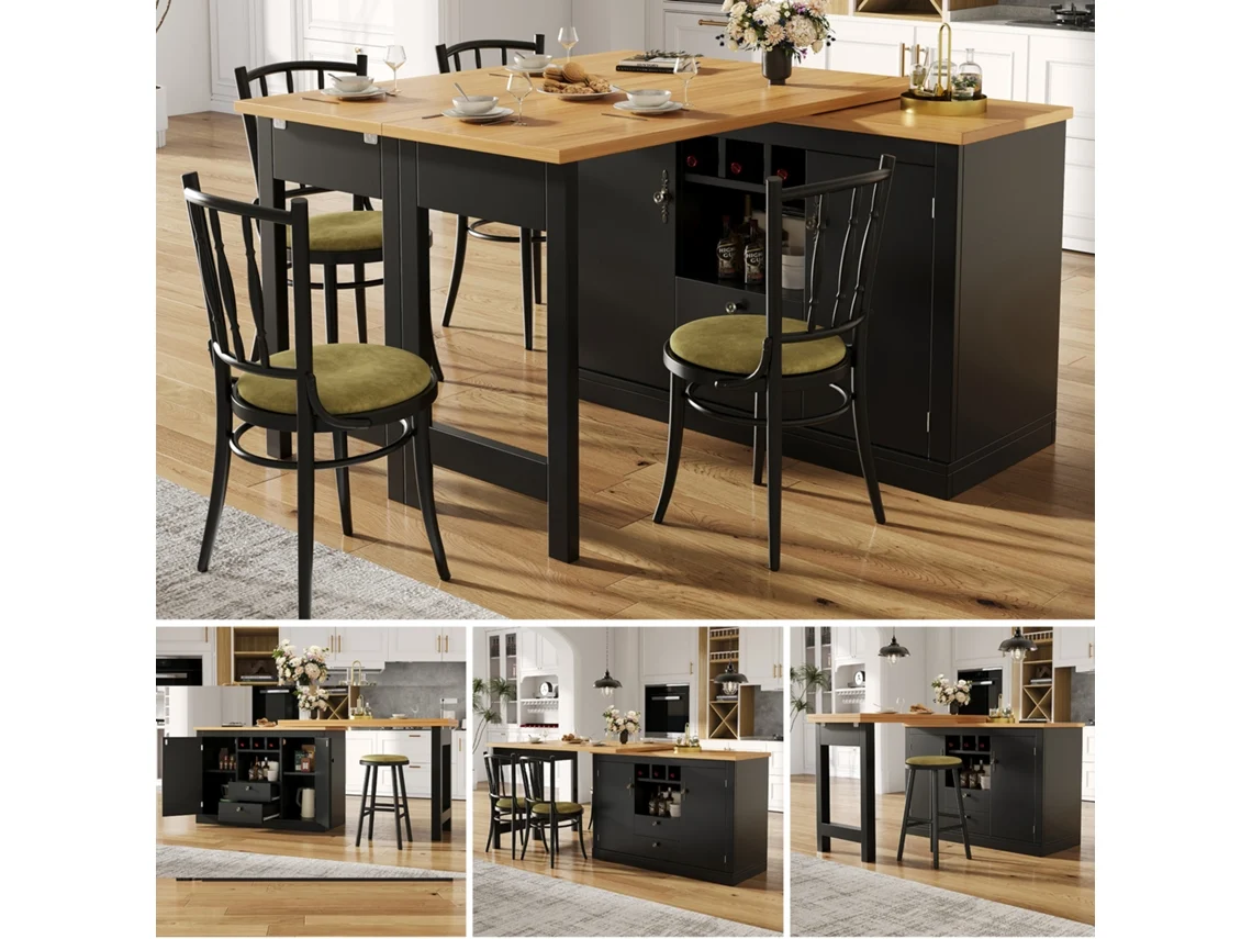 Mesa De Bar Extensível 120-180 Cm, Giratória 360°, Preta, Design, Para Sala De Estar, Escritório