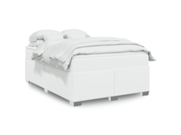Cama Com Molas/colchão 140x190 Cm Couro Artificial Branco