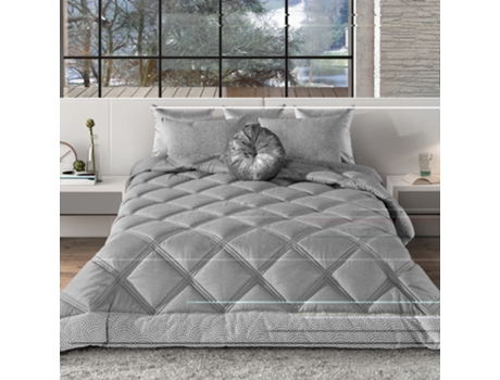 Colcha ARGILA 250x260cm Cinza com 2 Almofadas — 95% Poliéster + 5% Algodão