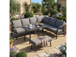 Conjunto Jantar Jardim 8 Pessoas Sofá Canto Mesa Banco Cinza VELTRIX