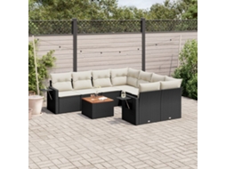 Vidaxl 9 Pcs Conjunto De Sofás P/ Jardim C/ Almofadões Vime Pe Preto