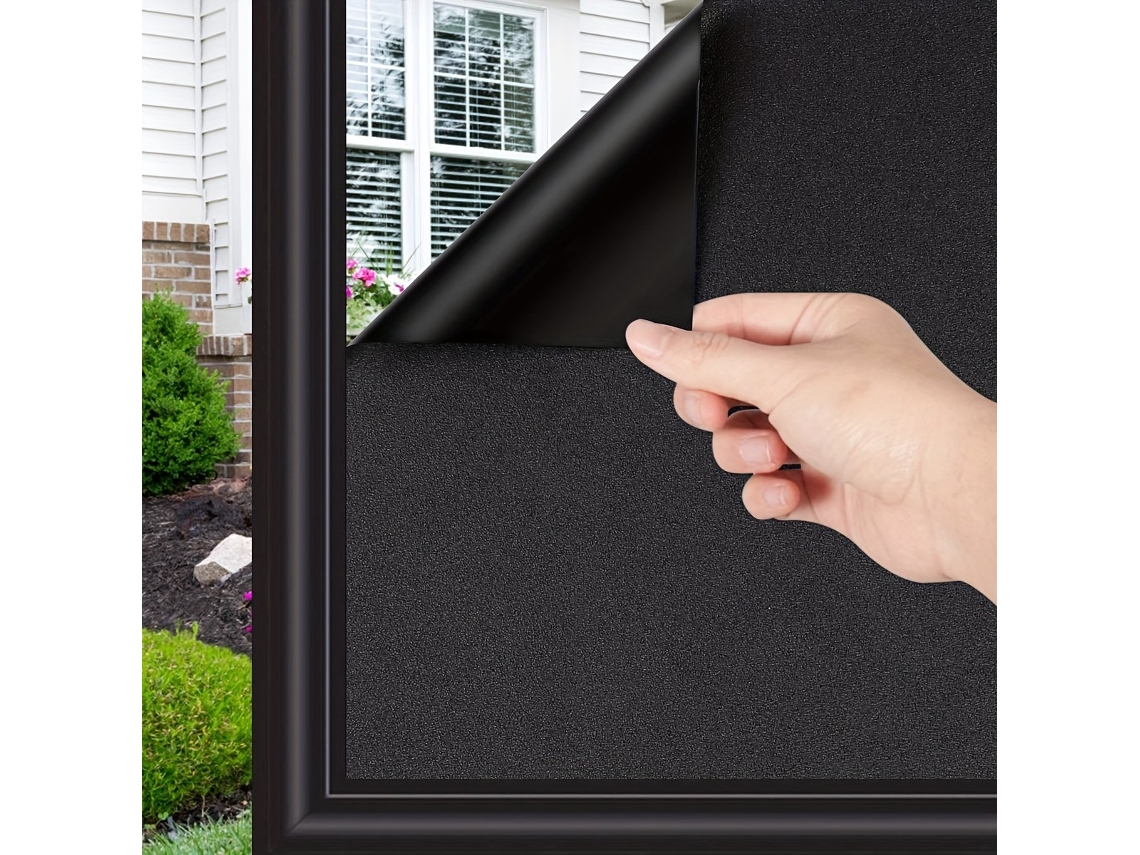 Película Blackout Estática Aderente Em Pvc Opaco Para Privacidade Portas De Vidro Quartos, Banheiros E Escritórios, Preto Fosco, 50x300cm