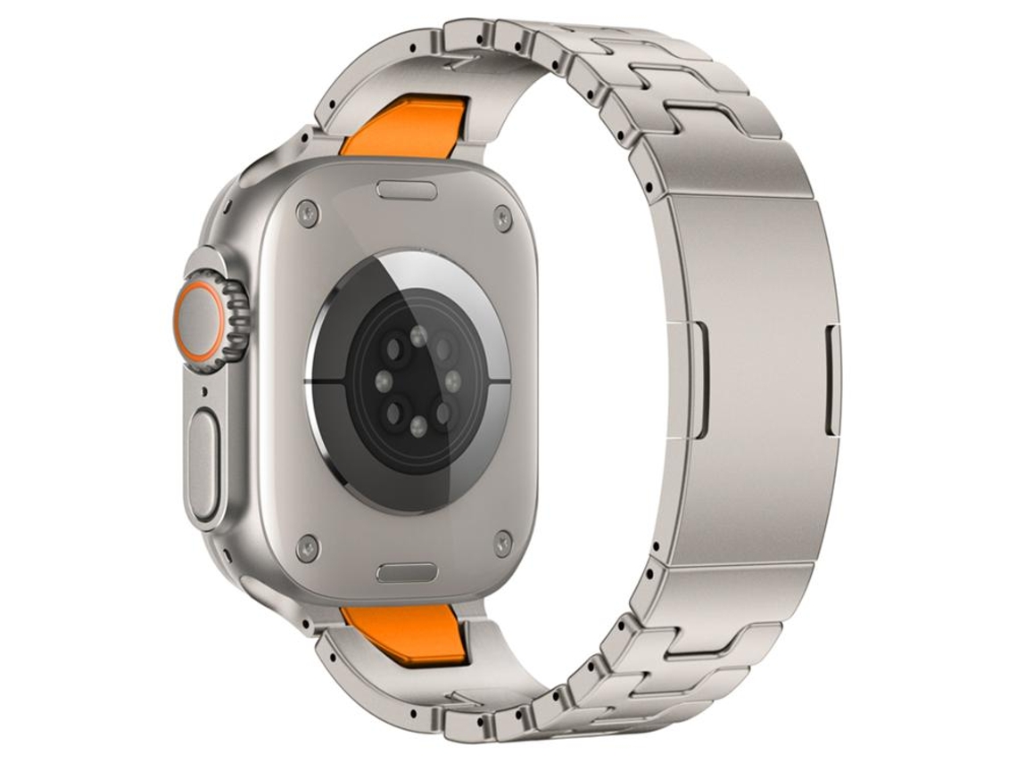 Bracelete para Apple Watch 44/45/46/49mm Aço Inoxidável com Fivela Borboleta e Liberação Rápida Tipo H Laranja Titânio XIAOMOYU