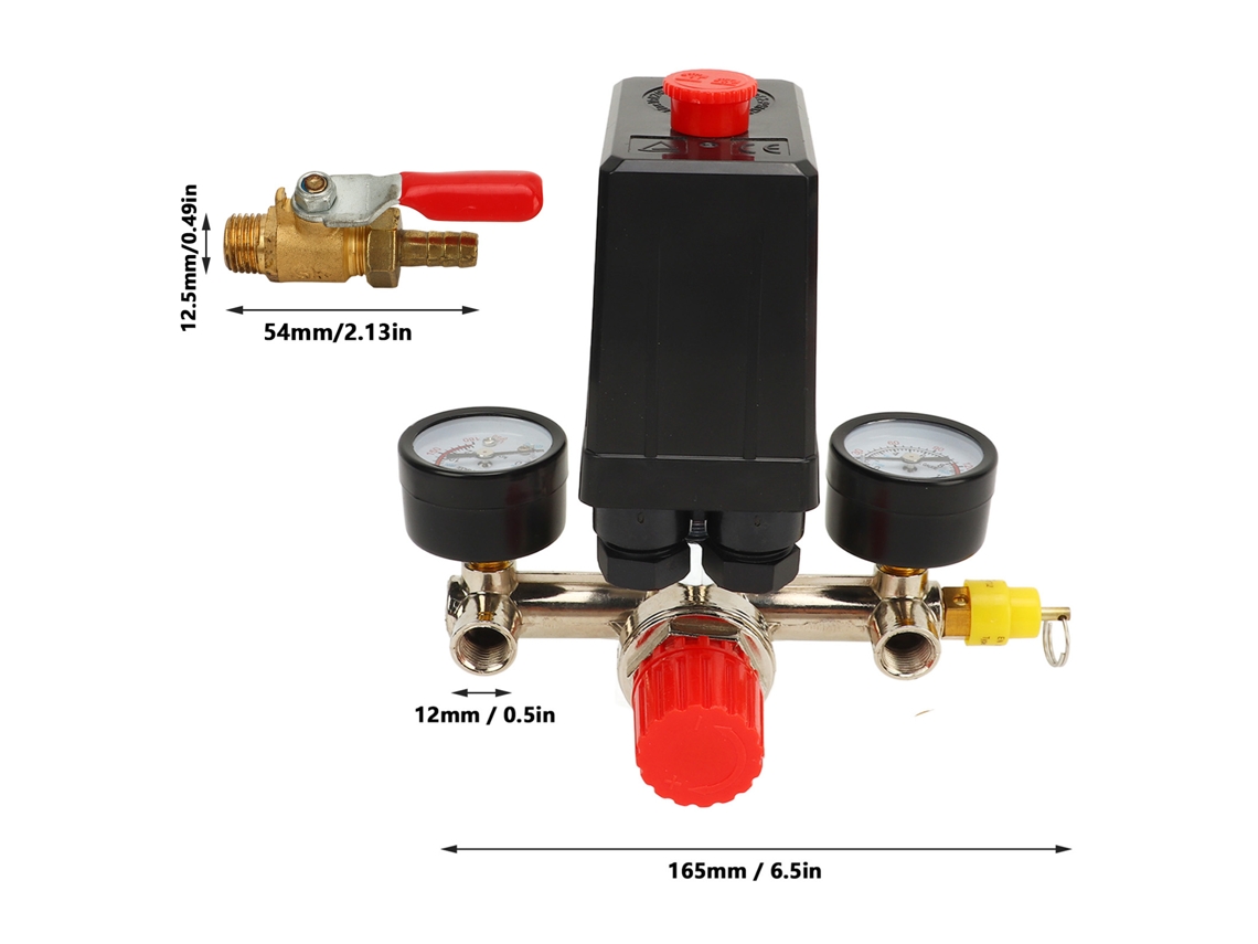 Laxiscreed Comutador De Pressão Para Compressora De Ar Com Manómetros Duplos E Ajuste Até 180 Psi