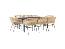 Conjunto de Jantar Jardim 9 Peças com Almofadas e Vidro Vime Pe Castanho MAISON EXCLUSIVE