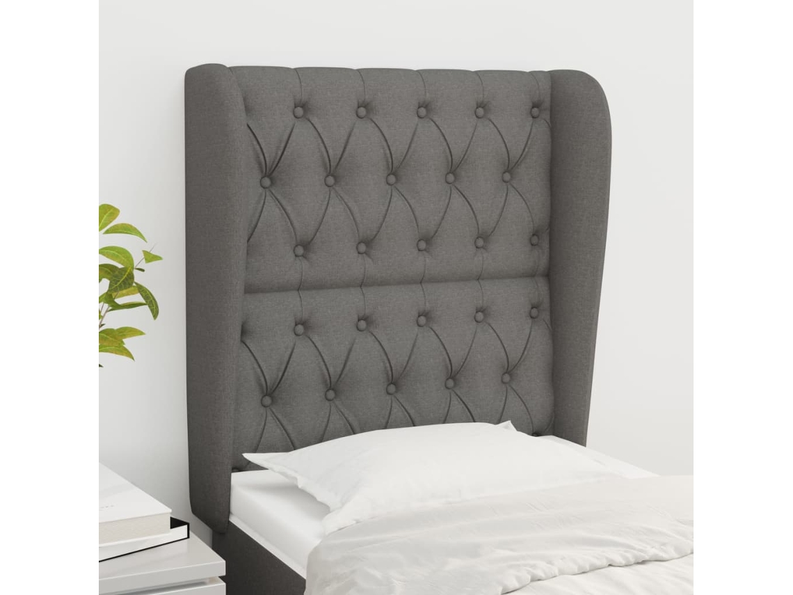 Vidaxl Cabeceira Cama C/ Abas Tecido 83x23x118/128 Cm Cinzento-escuro