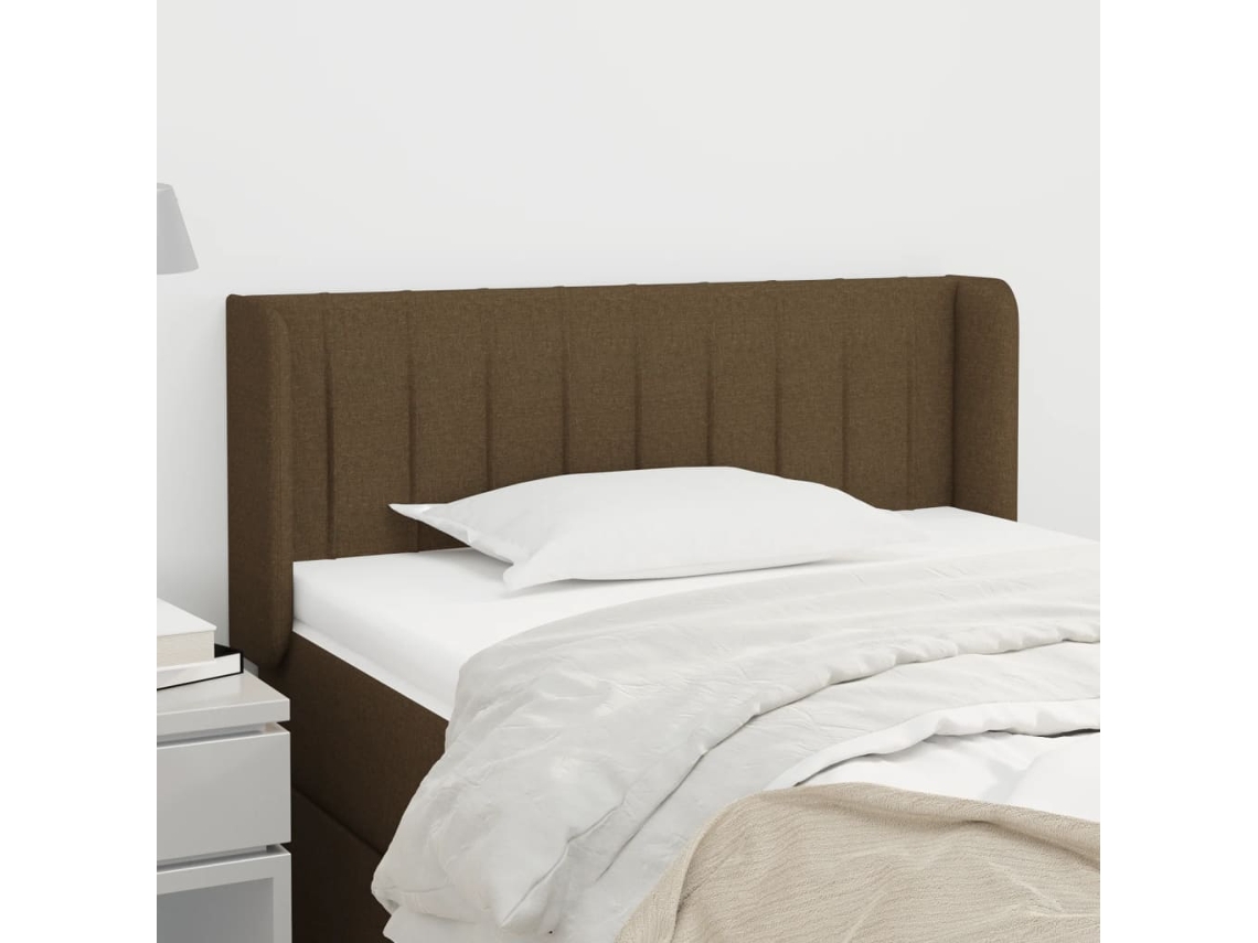 Vidaxl Cabeceira De Cama C/ Abas Tecido 103x16x78/88cm Castanho-escuro