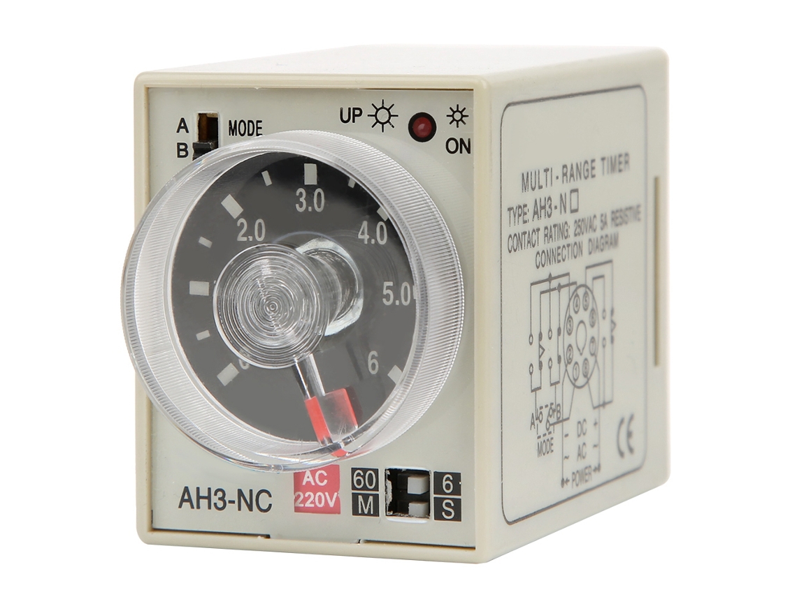 Relé de tempo de atraso YURU AH3 NC, 220V, ajustável, múltiplos modos