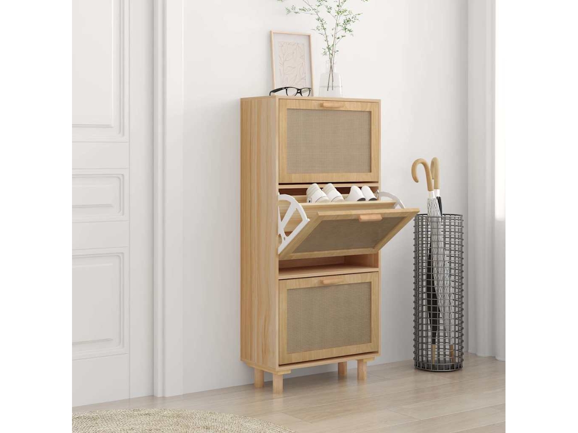 Sapateira | Armário De Sapatos 52x25x115 Cm Derivados Madeira/vime Natural Castanho