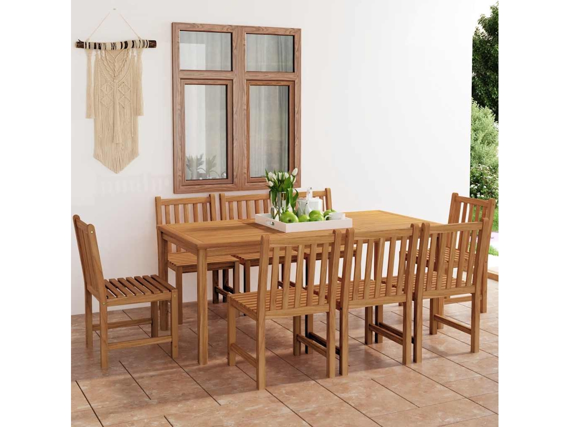 Vidaxl Conjunto De Jantar De Jardim De 9 Peças, 180x90 Cm, Madeira De Teca Maciça