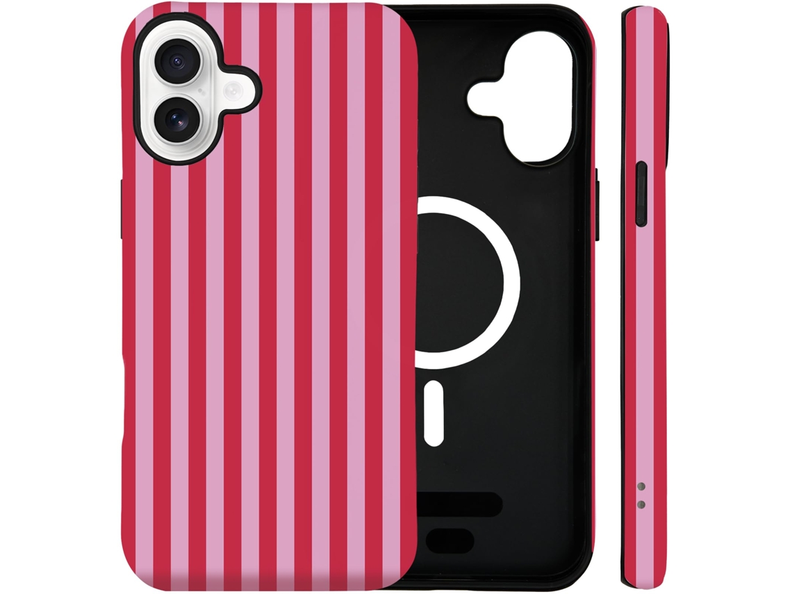 Capa Para Iphone 16 Compatível Com Magsafe (pc Rígido + Silicone) - Vermelha E Rosa