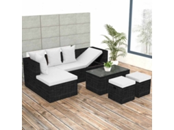 Vidaxl 4 Pcs Conjunto Lounge De Jardim C/ Almofadões Vime Pe Preto