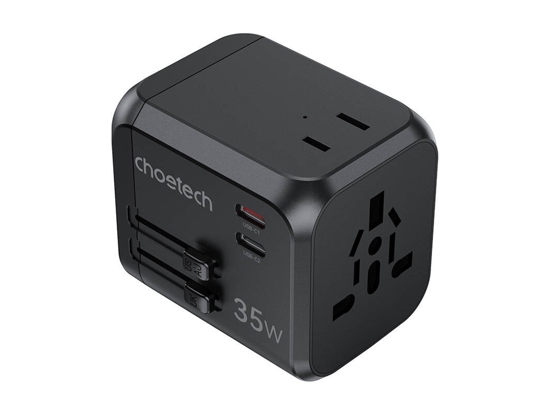 Carregador De Parede Para Viagem Choetech Pd5008, 3xusb-a, 2xusb-c, Gan, 35 W, Eua/ue/reino Unido/au (preto)