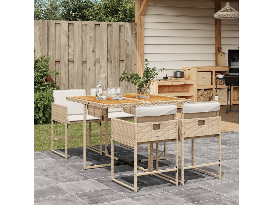 Vidaxl 5 Pcs Conjunto De Jantar P/ Jardim Com Almofadões Vime Pe Bege