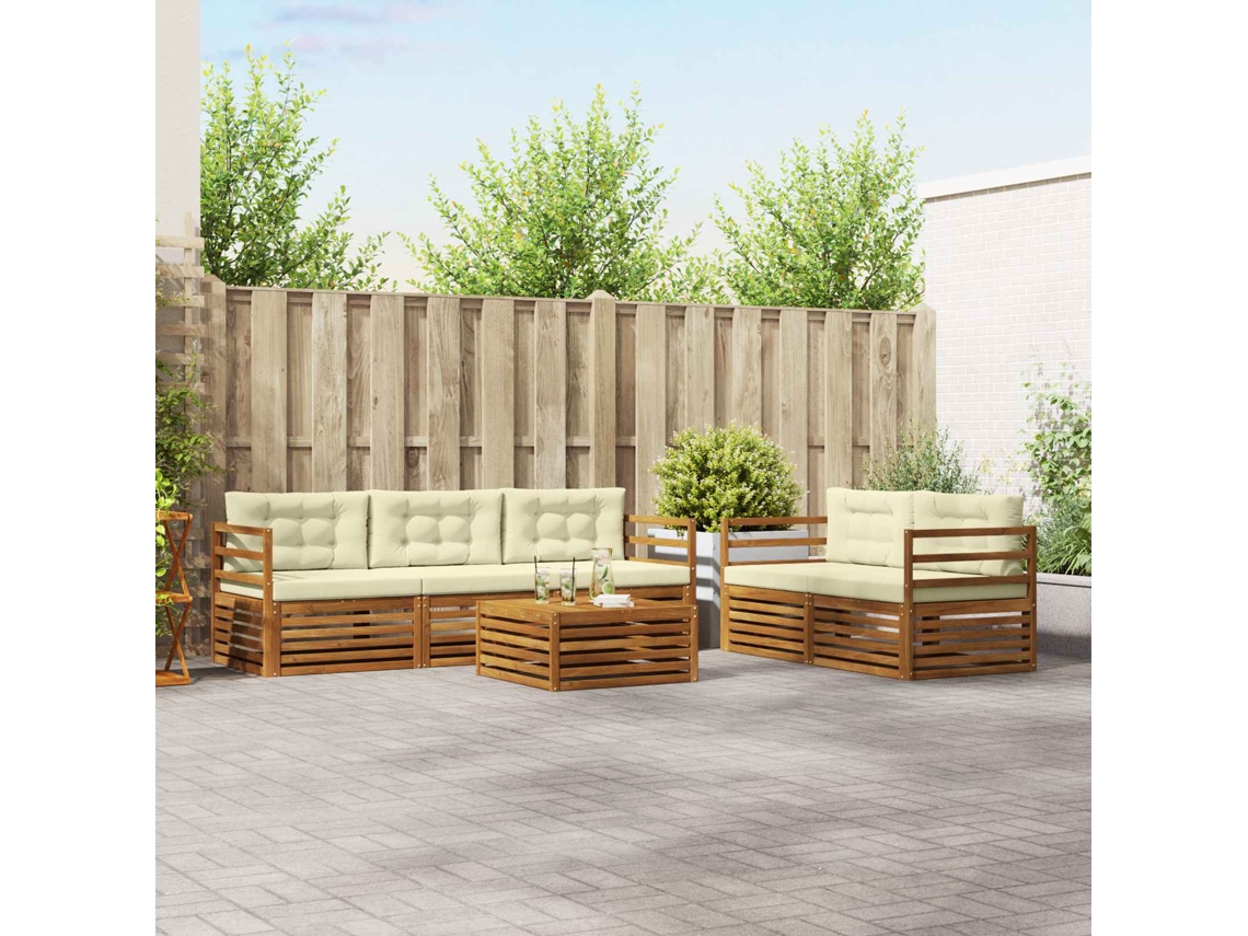 Vidaxl Conjunto De Sofás Para Exterior 6 Unid. Natural E Creme