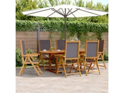 Vidaxl 7 Pcs Conjunto Jantar Jardim Tecido/madeira Maciça Antracite