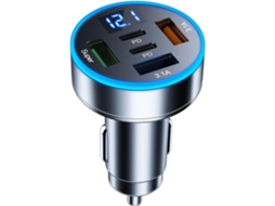 Carregador Usb Veicular 5 em 1 para Celular com Visor de Voltagem SFUSHOS