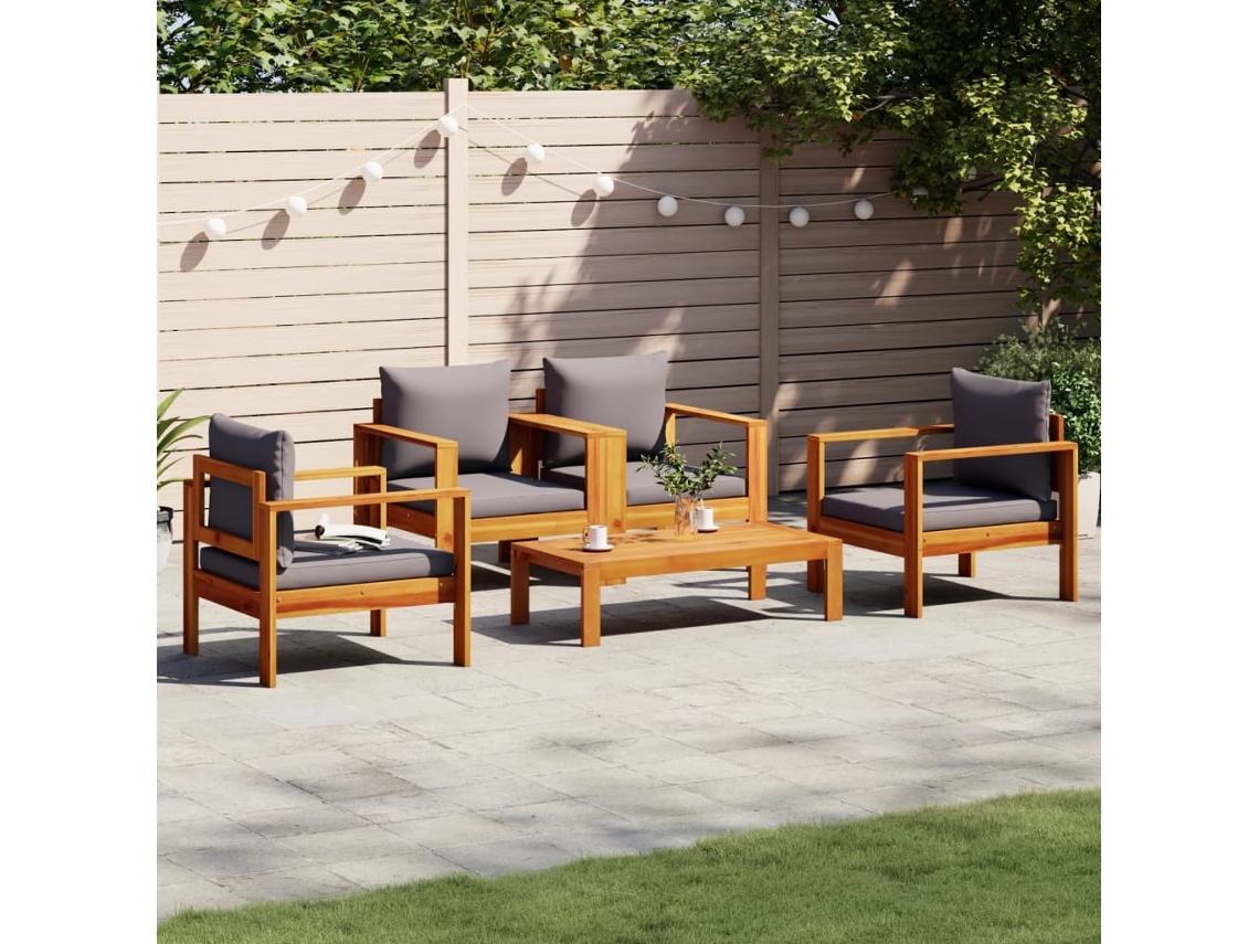 Conjunto De 5 Peças De Sofás De Jardim Com Almofadões Acácia Maciça Dkd Home Decor