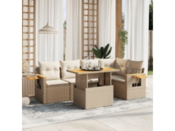 Vidaxl 6 Pcs Conjunto De Sofás P/ Jardim Com Almofadões Vime Pe Bege