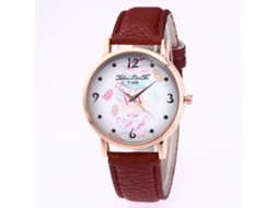 Relógio de Pulso Casual Simples Elegante Quartzo com Pulseira de Couro Pu Café