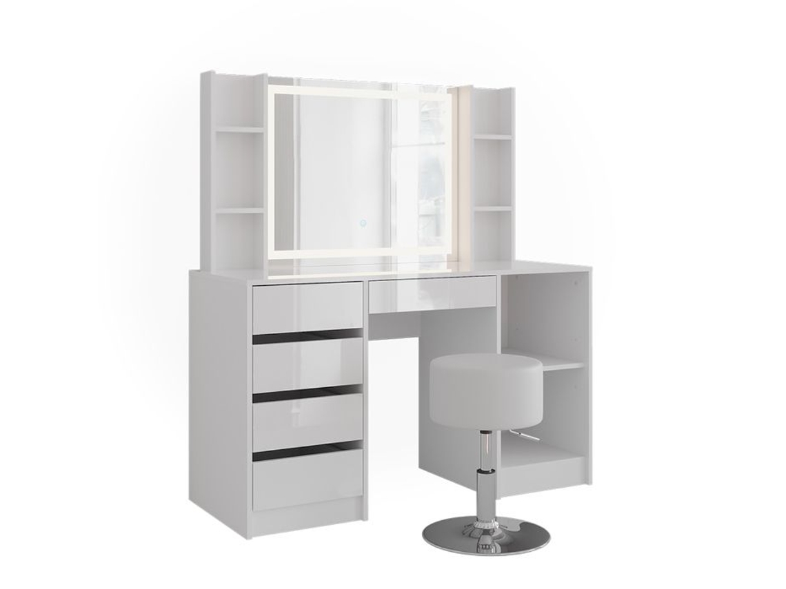 Coiffeuse Sherry, 128.2cm 5 Partes, Branco/branco Brilhante, Vicco