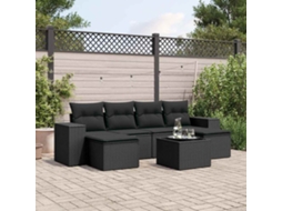 Vidaxl 7 Pcs Conjunto De Sofás P/ Jardim C/ Almofadões Vime Pe Preto