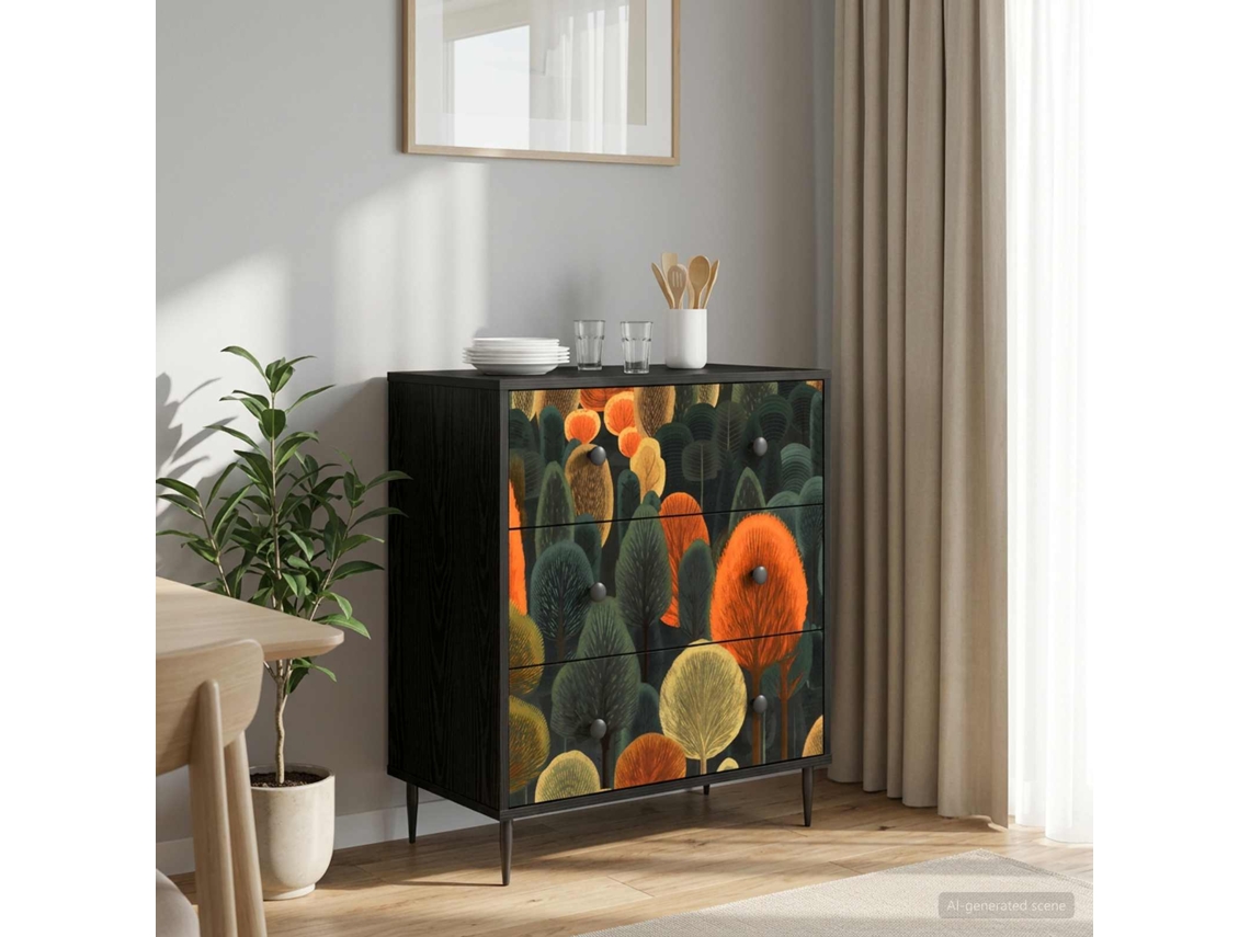 Vidaxl Baú De Gavetas Zaandam Impressão Florestal 66 X 36,5 X 76 Cm