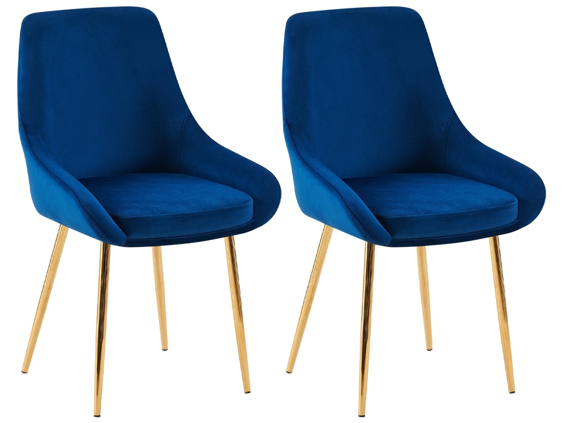 Conjunto de 2 cadeiras de jantar Elmira com estrutura de metal azul escuro/dourado