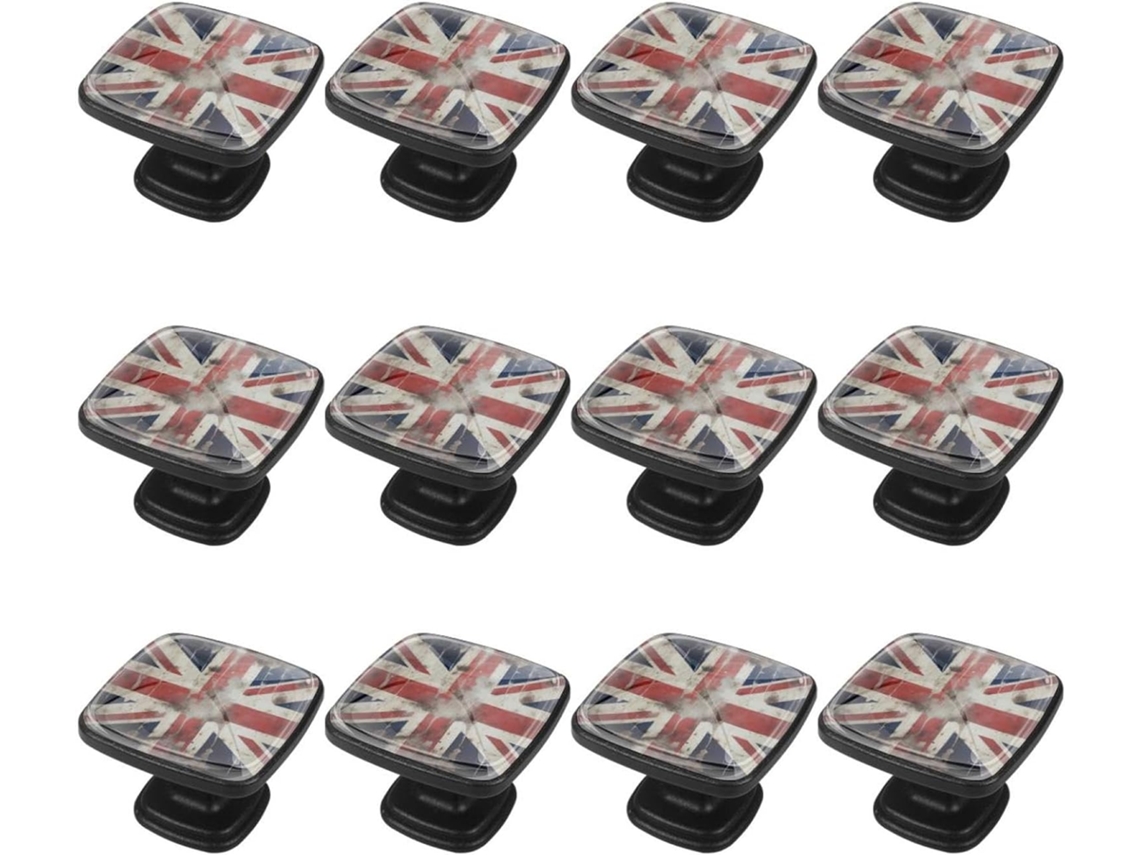 Puxadores Quadrados Para Gavetas De Cômoda, Puxadores Para Armários De Cozinha, 12 Peças, Bandeira Britânica Retrô Com