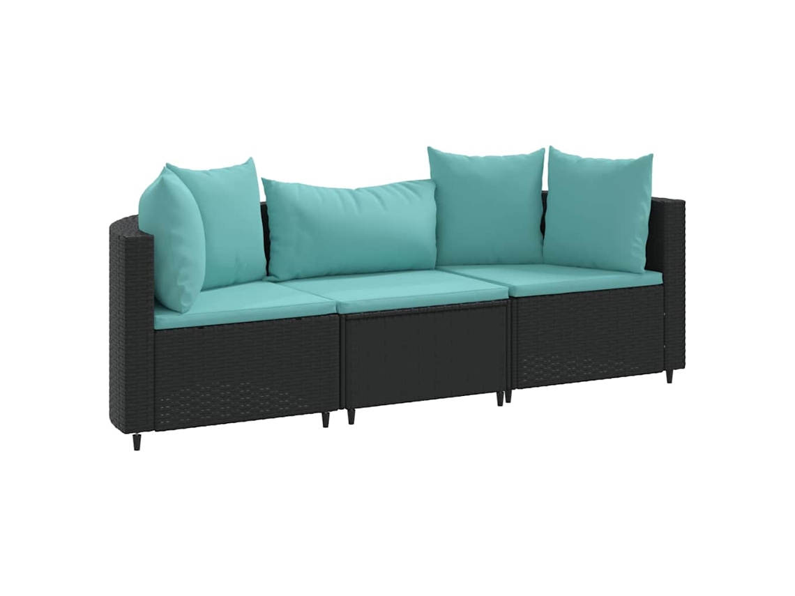 Conjunto de 3 Sofás de Jardim com Almofadões Vime Pe Preto MAISON EXCLUSIVE (3 pcs)