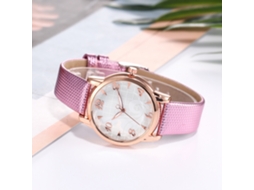 Relógio de Pulso Feminino Vansvar de Quartzo com Pulseira de Couro Pu Rosa Estilo Simples e Fashion