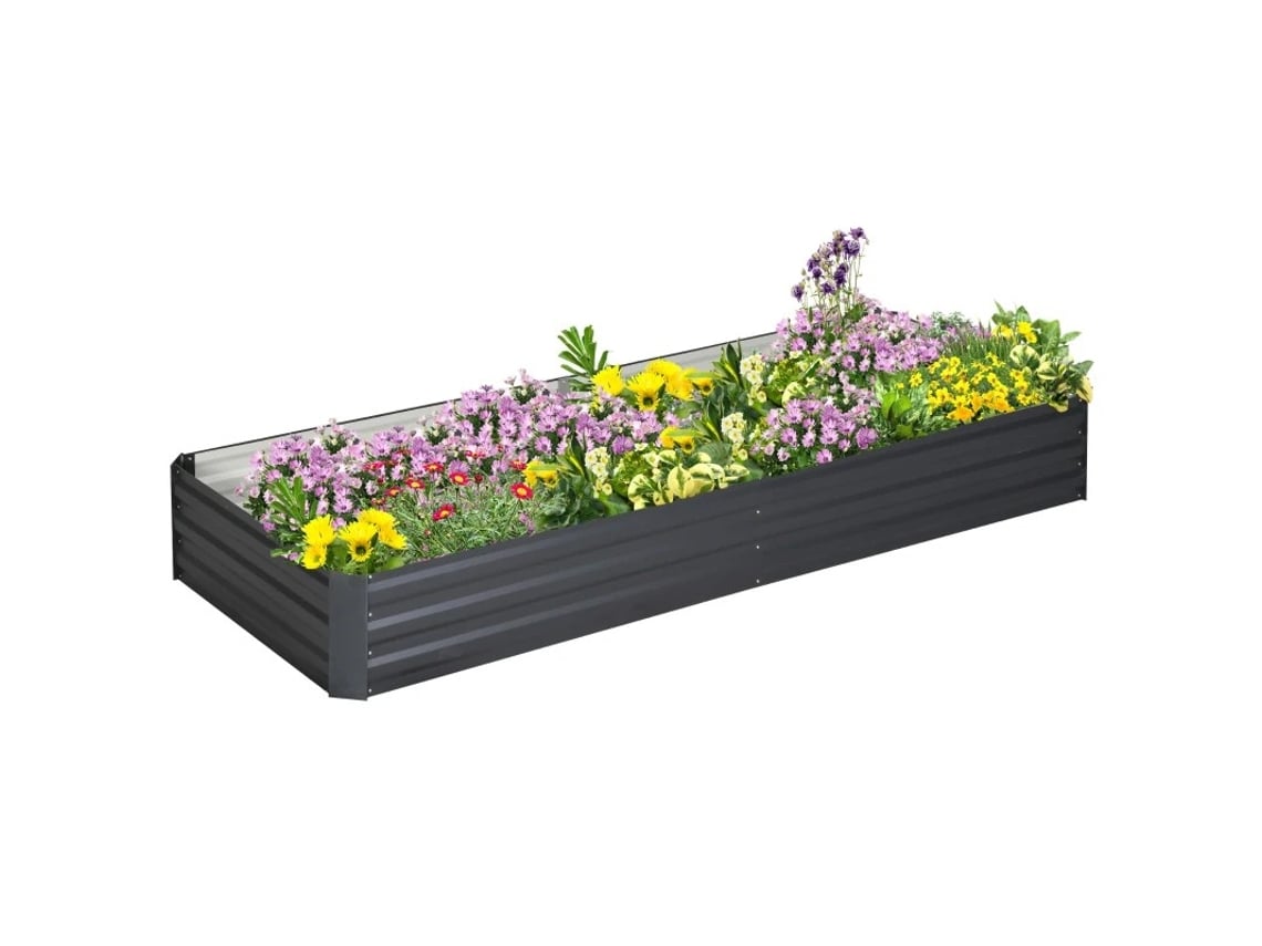 Caixa de plantio elevada de aço, base aberta, fácil montagem, 95 cm x 90,5 cm x 29,8 cm, cinza Hvorstur