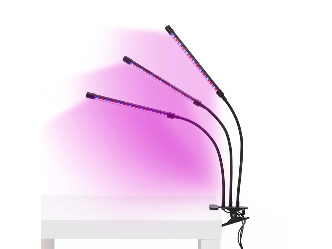 Lâmpada de cultivo para plantas com 3 painéis LED, com temporizador, clipe e alimentação USB