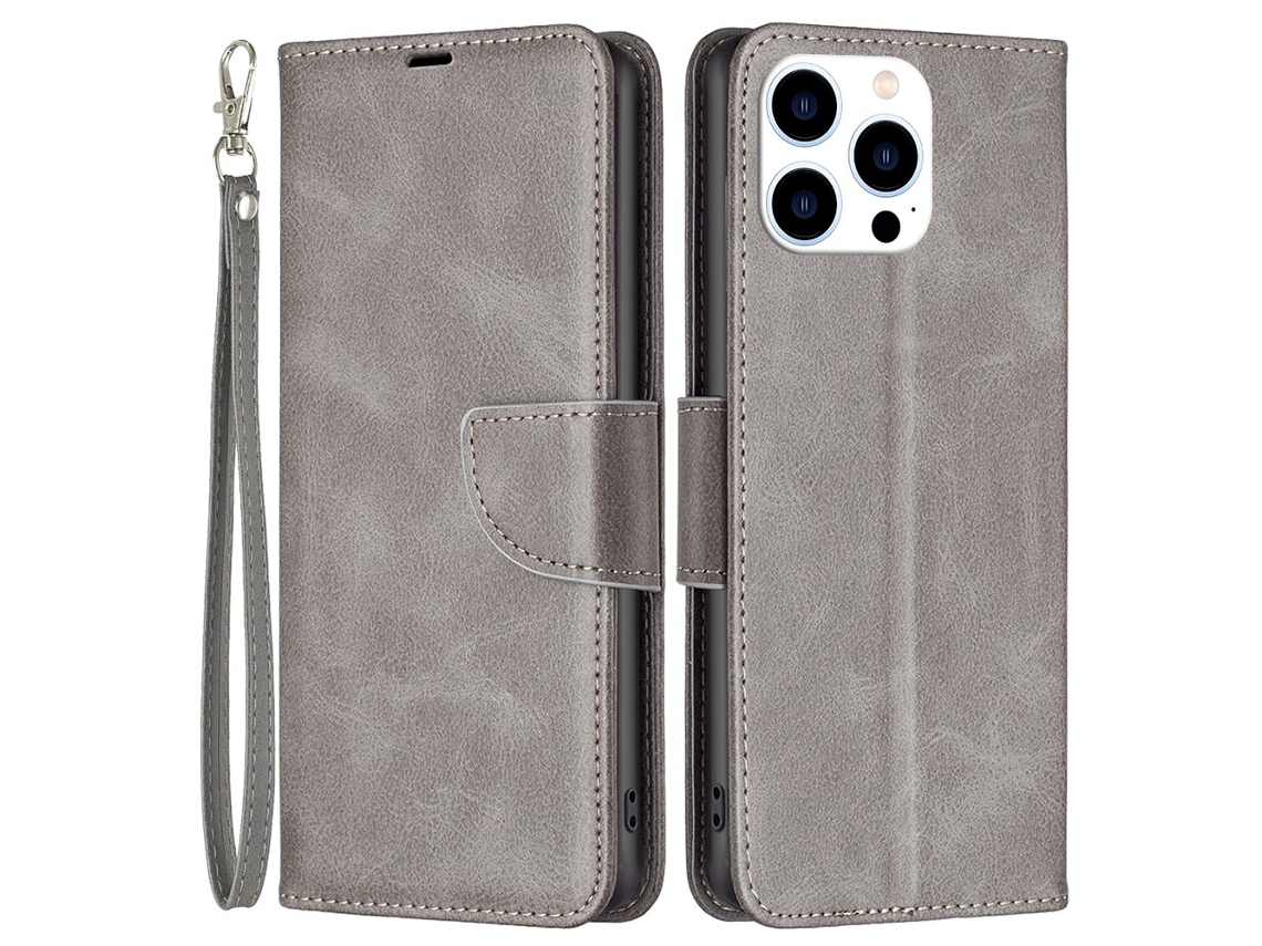 Capa Em Couro Pu, Com Suporte Para Apple Iphone 16 Pro Max - Cinzento