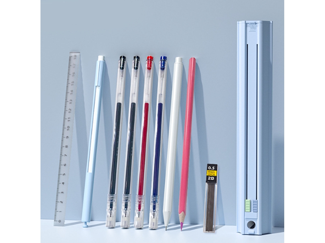 Porta Lápices Hexagonal Multifuncional Estuche de Papelería para Estudiantes Con Bolígrafos Gel Lápices Regla Goma Azul Cielo