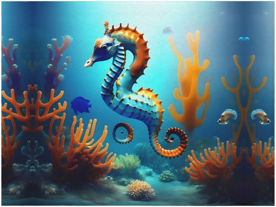 Manta de Flanela Ultramacia Phayah com Estampa Cavalos marinhos em Tons Coral Ideal para Sofá Cama Sala Estar