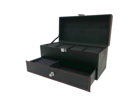 Caixa Protectora Para 4 Relógios C/ Guarda Jóias Preto/vermelho Joseph Louis