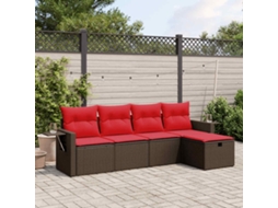 Vidaxl Conjunto De Sofá De Jardim De 5 Peças Com Almofadas Em Rattan Sintético Marrom