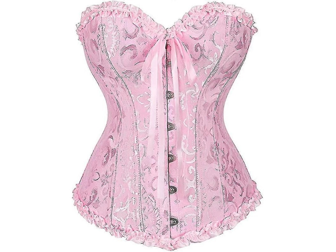 Top de Corset Feminino com Fecho Busk e Gola Ajustável Ideal para Ocasiões Especiais e Dia a Dia Rosa