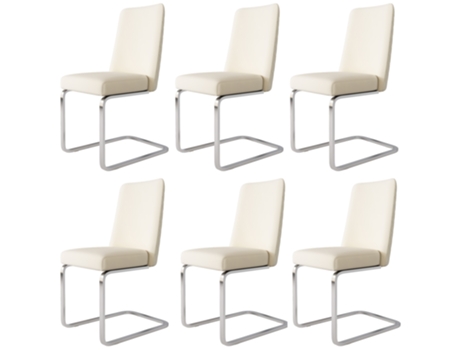 Conjunto De 6 Cadeiras Cantilever Em Veludo Encosto Com Padrão De Diamante Base Em Metal Prateado Bege Uytie