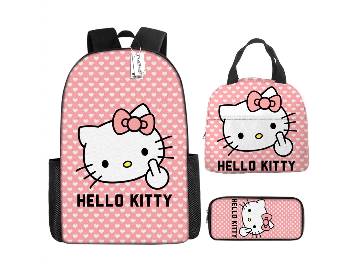 Conjunto De Três Peças De Mochila Escolar Hello Kitty3*