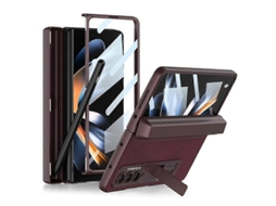 Capa De Couro Lisa Com Aba Magnética Integrada Gkk Para Samsung Galaxy Z Fold4 Com Estojo Para Caneta.