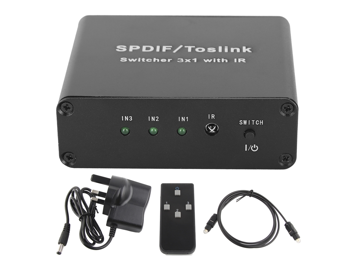Comutador Spdif /toslink 3x1 Com Controle Remoto, 3 Entradas E 1 Saída, 100v, 240v