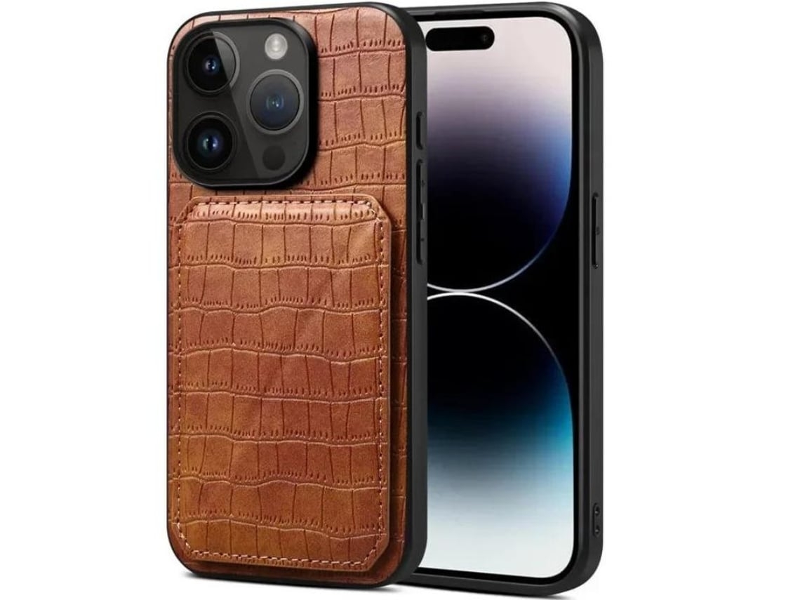 Capa Textura Crocodilo para iPhone 24 com Porta-Cartões Castanho