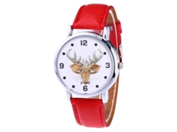 Relógio de casal Zhoulianfa Quartz com pulseira de couro PU e mostrador redondo (vermelho)